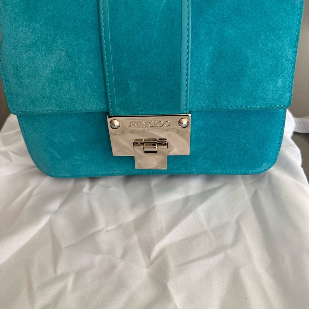 Jimmy Choo Teal Suede Crossbody Bag with Gold Hardware - Picture 3 of 10